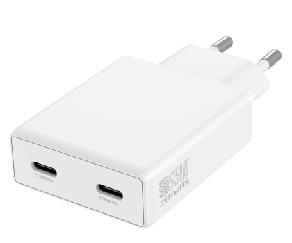 Ładowarka i akumulator 4smarts Ładowarka sieciowa PDPlug Slim Dual 65W GaN 2xUSB-C biały
